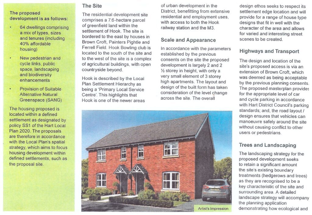 Pictures of leaflet sent to residents regarding the proposed development at Brown Croft