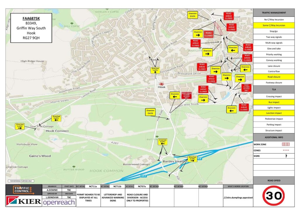 Map showing Diversion in place during BT Roadworks
